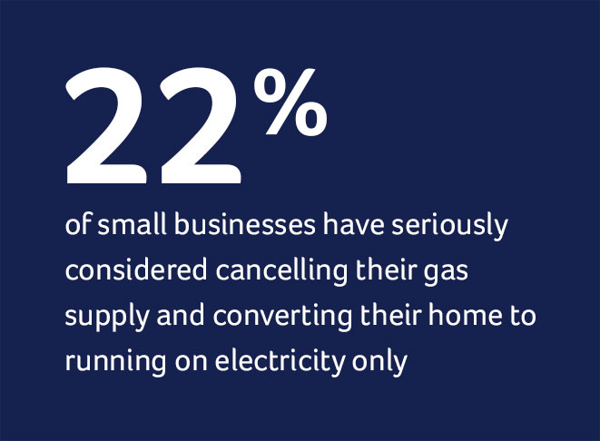 22% of small businesses have seriously considered cancelling their gas supply and converting their home to running on electricity only